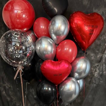 Helowy zestaw w eleganckiej kolorystyce czerwieni, czerni i srebra